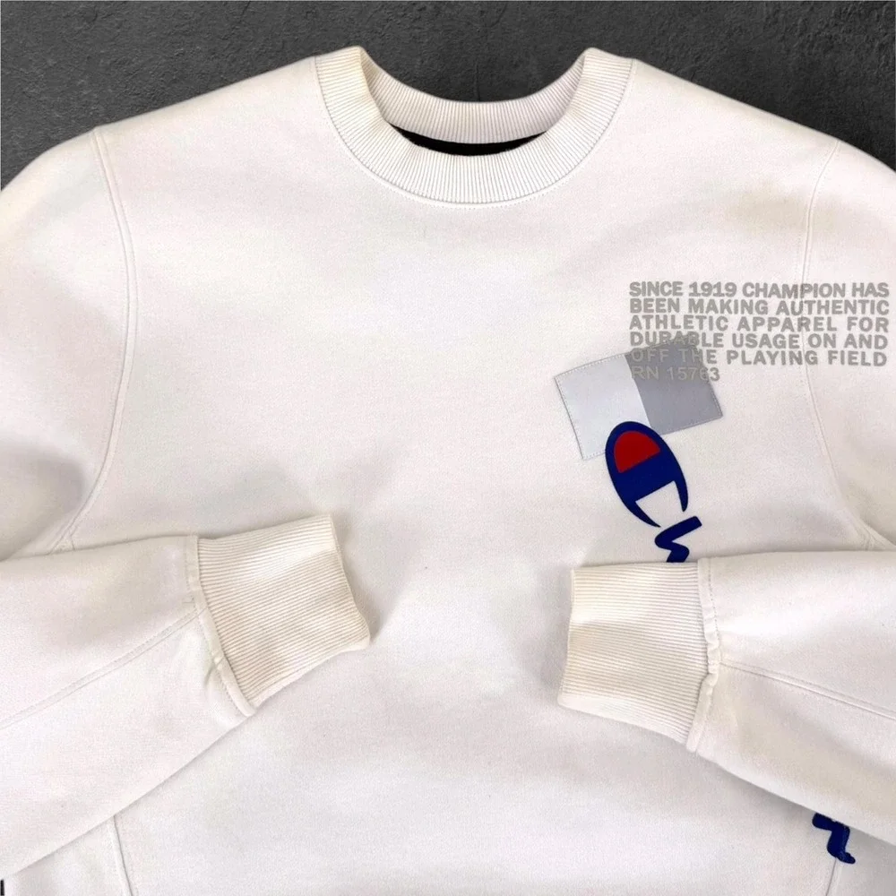 Champion Sweatshirt Mens S White Big Logo‎ Script Crewneck Fleece Pullover